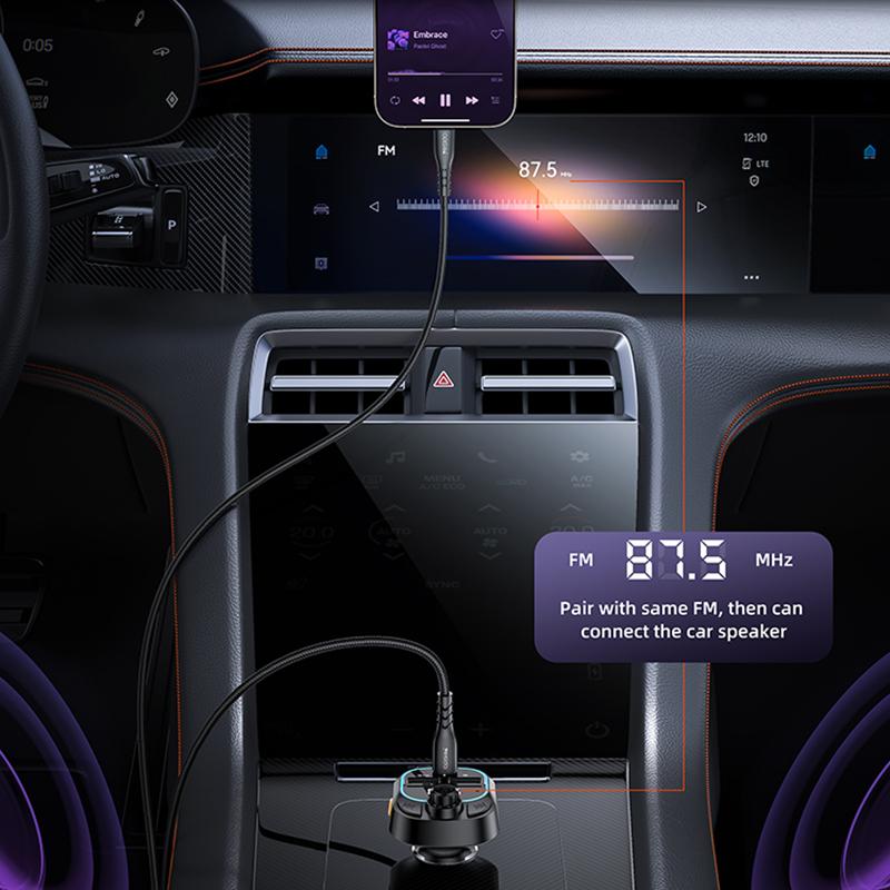 جهاز إرسال FM ومحول بلوتوث 5.3 للسيارة Yesido Y70 - منفذ USB و Type-C للشحن