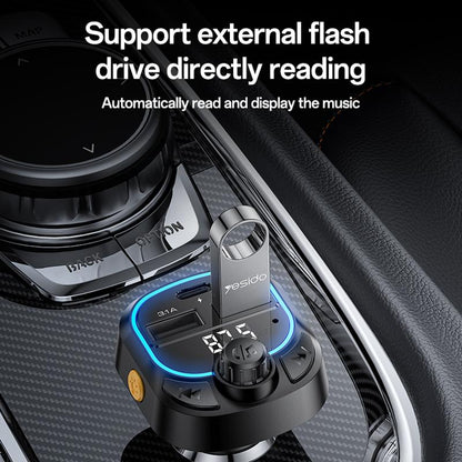 جهاز إرسال FM ومحول بلوتوث 5.3 للسيارة Yesido Y70 - منفذ USB و Type-C للشحن
