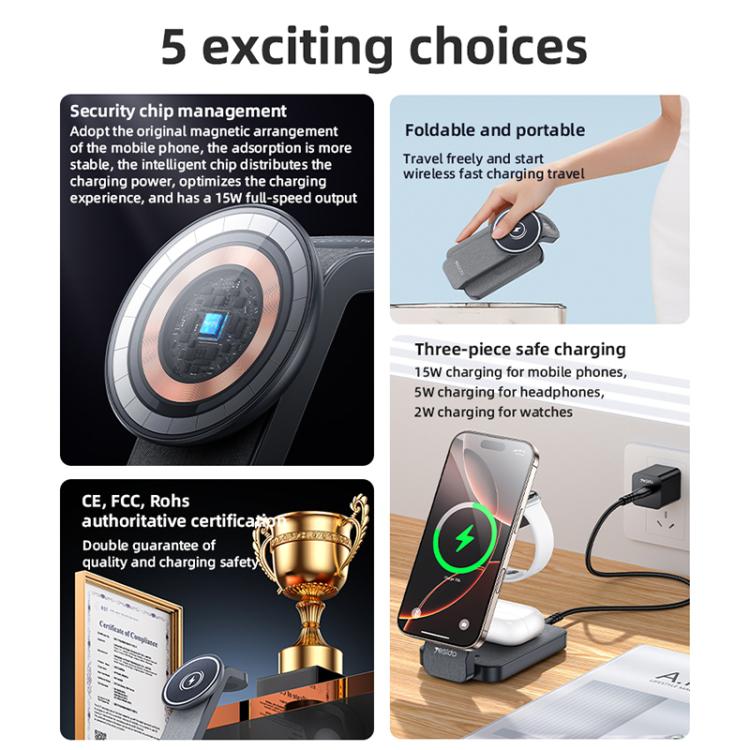 Yesido DS26 4-in-1 Magnetic Wireless Charging Stand with Night Light and Fabric Texture