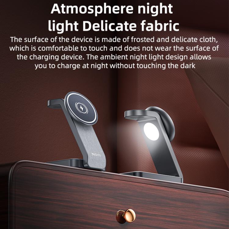 Yesido DS26 4-in-1 Magnetic Wireless Charging Stand with Night Light and Fabric Texture