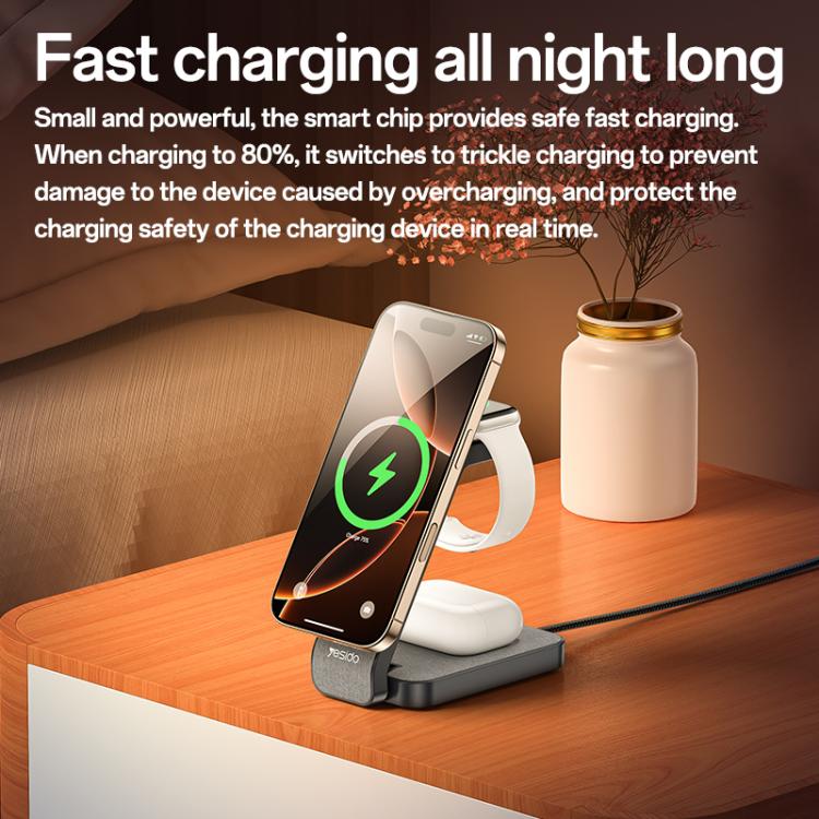 Yesido DS26 4-in-1 Magnetic Wireless Charging Stand with Night Light and Fabric Texture