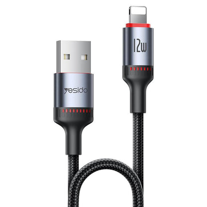 Yesido CA129L 12W USB-A to Lightning Cable – 1.2m 3-Step Molded Braided Nylon & Aluminum Alloy Connectors (2.4A)