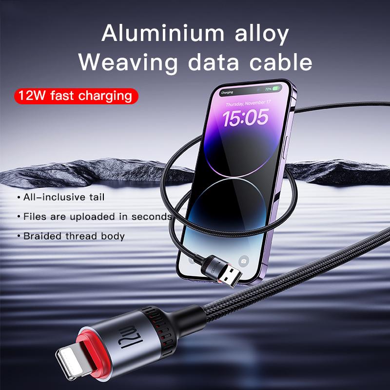 Yesido CA129L 12W USB-A to Lightning Cable – 1.2m 3-Step Molded Braided Nylon & Aluminum Alloy Connectors (2.4A)