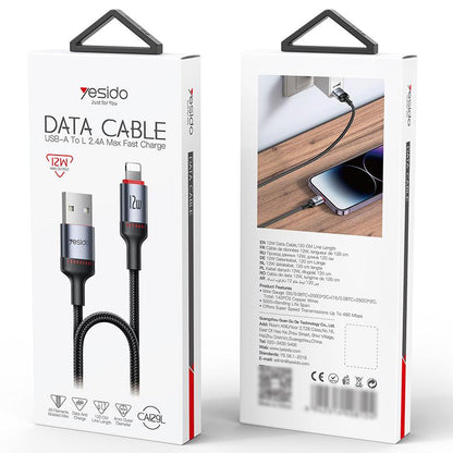 Yesido CA129L 12W USB-A to Lightning Cable – 1.2m 3-Step Molded Braided Nylon & Aluminum Alloy Connectors (2.4A)