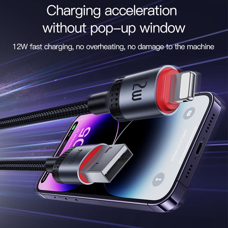 Yesido CA129L 12W USB-A to Lightning Cable – 1.2m 3-Step Molded Braided Nylon & Aluminum Alloy Connectors (2.4A)