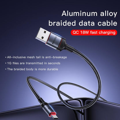 Yesido CA130C 18W Long USB-A to USB-C Cable – 2m 3-Step Molded Braided Nylon & Aluminum Alloy Connectors (3A)