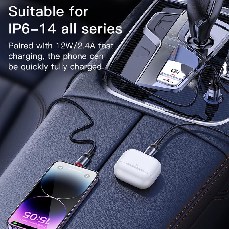 كابل يسيدو Yesido CA130L بطول 2 متر (USB-A إلى Lightning) بقوة 12 واط - مصنع بتقنية التشكيل ثلاثي المراحل ومقاوم للقطع