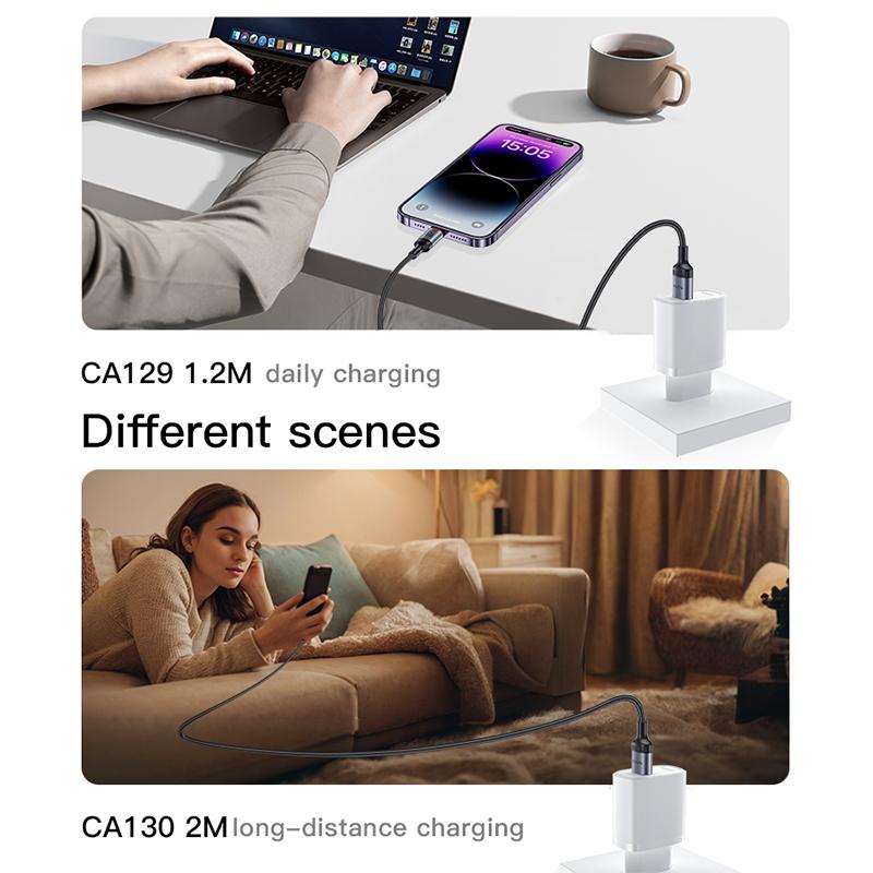 كابل يسيدو Yesido CA130L بطول 2 متر (USB-A إلى Lightning) بقوة 12 واط - مصنع بتقنية التشكيل ثلاثي المراحل ومقاوم للقطع