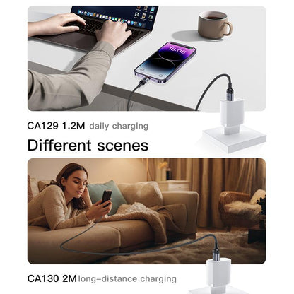 كابل يسيدو Yesido CA130L بطول 2 متر (USB-A إلى Lightning) بقوة 12 واط - مصنع بتقنية التشكيل ثلاثي المراحل ومقاوم للقطع