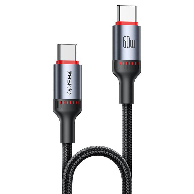 Yesido CA181 Type-C to Type-C PD 60W Fast Charging Data Cable – 1.2m Heavy-Duty 48-Braided Yarn Wire with Aluminum Alloy Shell & 3A Max Output