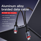 Yesido CA181 Type-C to Type-C PD 60W Fast Charging Data Cable – 1.2m Heavy-Duty 48-Braided Yarn Wire with Aluminum Alloy Shell & 3A Max Output