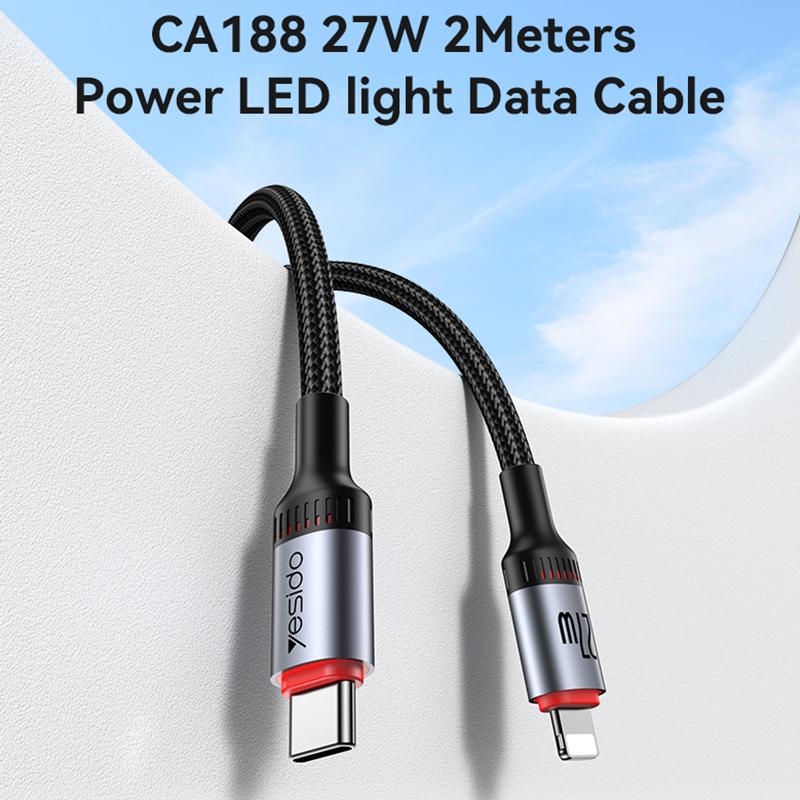 Yesido CA182 Type-C to Lightning PD 27W Fast Charging Data Cable – 1.2m Heavy-Duty 48-Braided Yarn Wire with Aluminum Alloy Shell & 3A Max Output