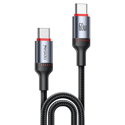 Yesido CA183 60W 3A USB-C to USB-C Charging & Data Cable – 2m Durable Braided Design (Black)