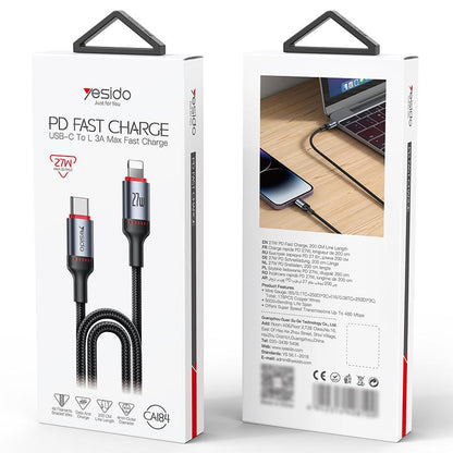كابل يسيدو Yesido CA184 بطول 2 متر (Type-C إلى Lightning) بقوة 27 واط - تصميم مضفر وهيكل من الألومنيوم