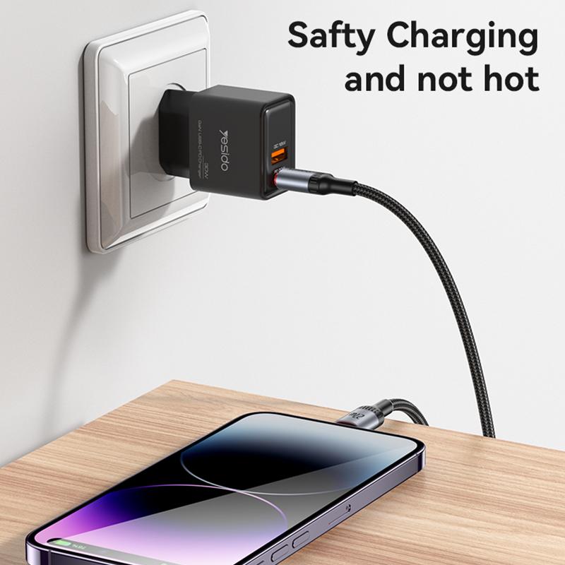 كابل يسيدو Yesido CA184 بطول 2 متر (Type-C إلى Lightning) بقوة 27 واط - تصميم مضفر وهيكل من الألومنيوم