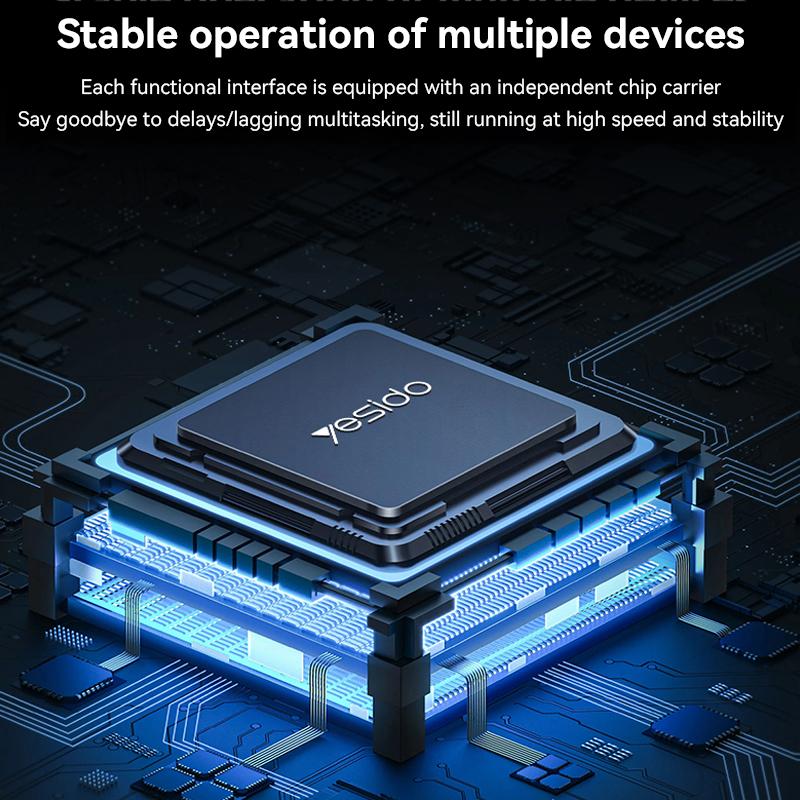Yesido HB27 8-in-1 Type-C 3.1 Hub Adapter – 100W PD Fast Charging, 4K HDTV, Gigabit RJ45 Ethernet, Dual USB 3.0 & SD/TF Card Reader