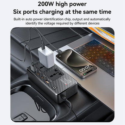 Yesido VC07 200W Car Power Inverter – AC 220V Outlet with QC3.0 & PD Fast Charging Ports (Black)