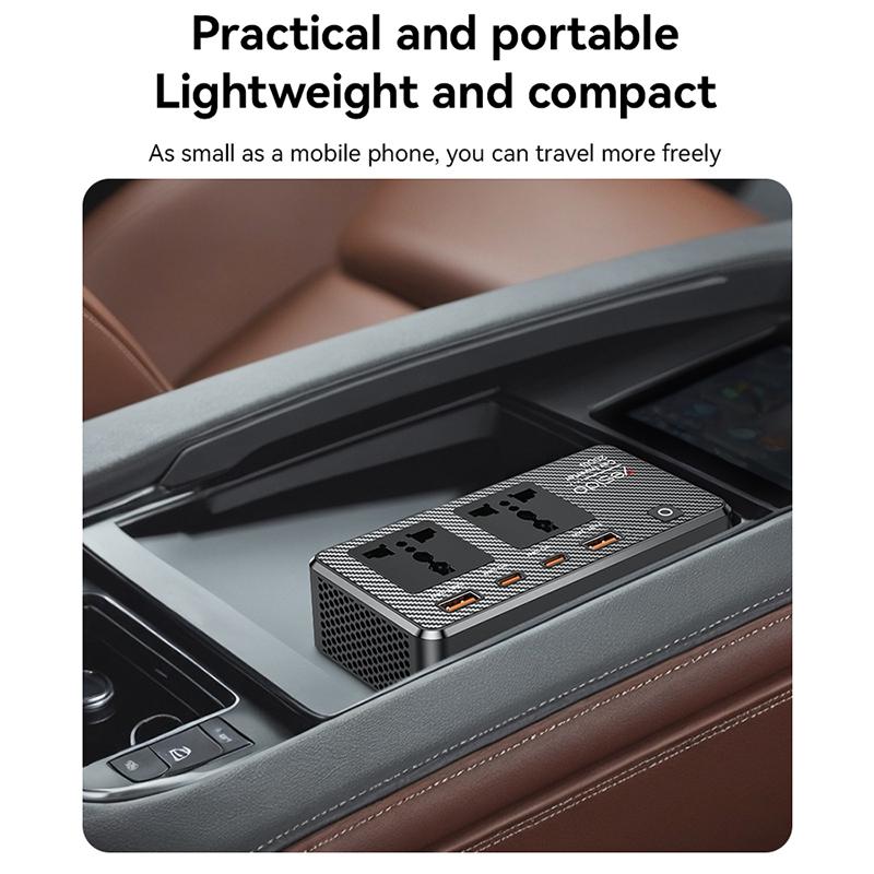 Yesido VC07 200W Car Power Inverter – AC 220V Outlet with QC3.0 & PD Fast Charging Ports (Black)