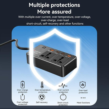 Yesido VC07 200W Car Power Inverter – AC 220V Outlet with QC3.0 & PD Fast Charging Ports (Black)
