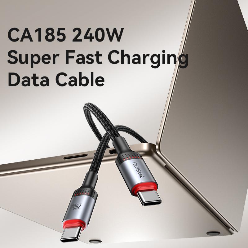 كابل يسيدو Yesido CA185 بطول 1.2 متر (Type-C إلى Type-C) بقوة شحن هائلة 240 واط - أسود