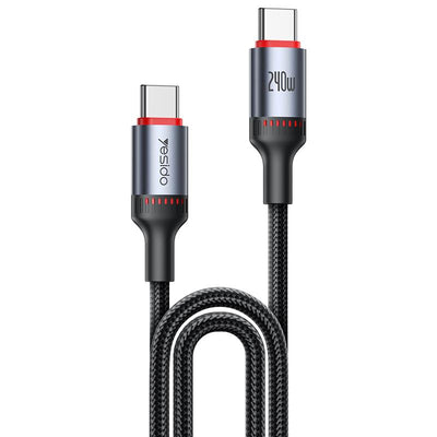 Yesido CA185 240W Type-C to Type-C Aluminum Alloy Data Cable – 1.2m Ultra-Fast Charging (Black)