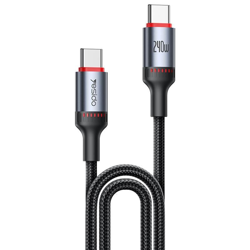 كابل يسيدو Yesido CA185 بطول 1.2 متر (Type-C إلى Type-C) بقوة شحن هائلة 240 واط - أسود