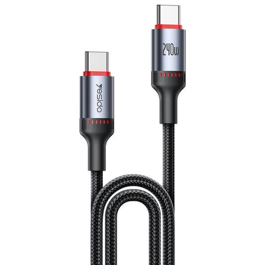 Yesido CA185 240W Type-C to Type-C Aluminum Alloy Data Cable – 1.2m Ultra-Fast Charging (Black)