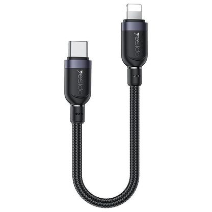 Yesido CA187 27W 3A USB-C to Lightning Charging & Data Cable – 0.3m Compact Braided Design (Black)