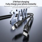كابل يسيدو Yesido CA187 بطول 30 سم (Type-C إلى Lightning) بقوة 27 واط - تصميم مضفر مثالي للباور بانك
