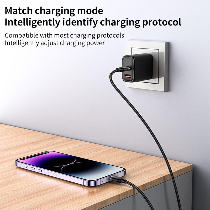 Yesido CA187 27W 3A USB-C to Lightning Charging & Data Cable – 0.3m Compact Braided Design (Black)