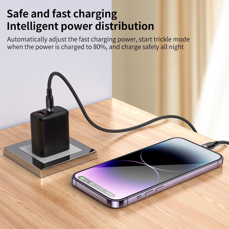 Yesido CA187 27W 3A USB-C to Lightning Charging & Data Cable – 0.3m Compact Braided Design (Black)