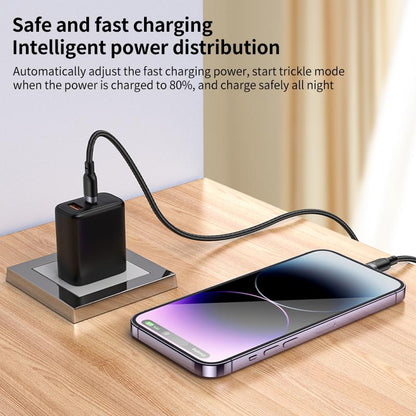Yesido CA187 27W 3A USB-C to Lightning Charging & Data Cable – 0.3m Compact Braided Design (Black)