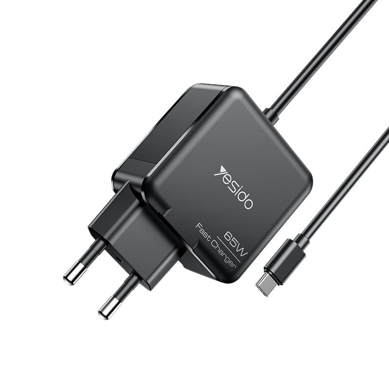 شاحن Yesido YC75 السريع بقوة 65 واط - منفذ Type-C PD مع كابل مدمج بطول 2 متر للابتوب والموبايل