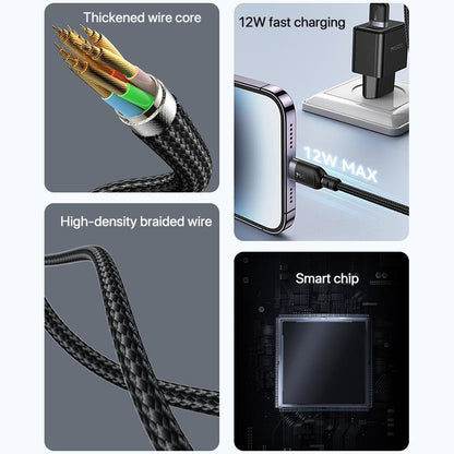 كابل يسيدو Yesido CA132L بطول 1.2 متر (USB-A إلى Lightning) بقوة 12 واط - تصميم مضفر مصفح وهيكل من سبائك الألومنيوم