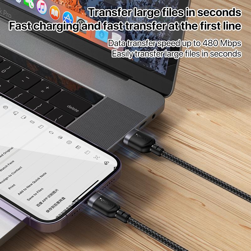 كابل يسيدو Yesido CA133L بطول 2 متر (USB-A إلى Lightning) بقوة 12 واط - تصميم مضفر مصفح وهيكل من الألومنيوم