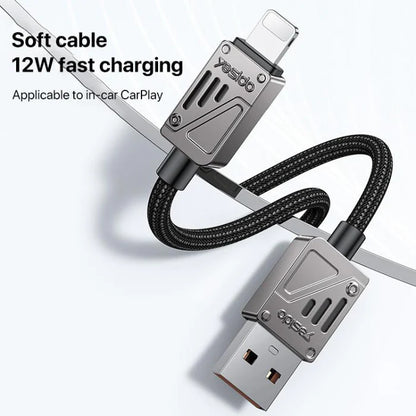 كابل يسيدو Yesido CA135L بطول 1.2 متر (USB-A إلى Lightning) بقوة 12 واط - تصميم مضفر بلونين متميزين وهيكل من سبائك الزنك
