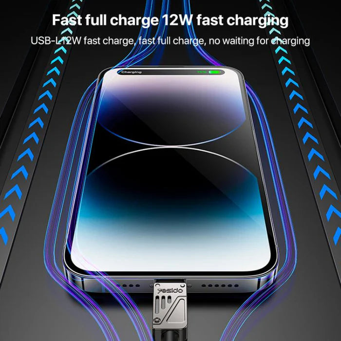 كابل يسيدو Yesido CA135L بطول 1.2 متر (USB-A إلى Lightning) بقوة 12 واط - تصميم مضفر بلونين متميزين وهيكل من سبائك الزنك