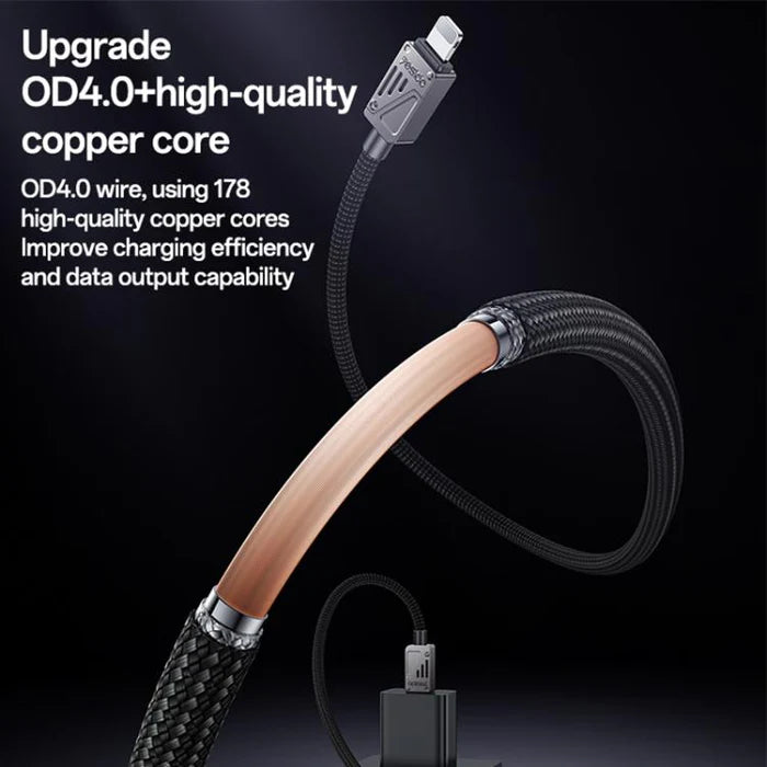 كابل يسيدو Yesido CA135L بطول 1.2 متر (USB-A إلى Lightning) بقوة 12 واط - تصميم مضفر بلونين متميزين وهيكل من سبائك الزنك