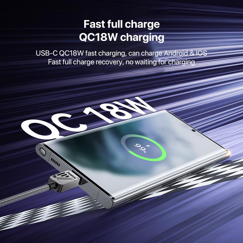 كابل يسيِدو Yesido CA135C بطول 1.2 متر (USB-A إلى Type-C) بقوة 18 واط - تصميم مضفر بلونين متميزين وهيكل من سبائك الزنك