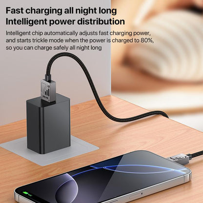 كابل يسيِدو Yesido CA135C بطول 1.2 متر (USB-A إلى Type-C) بقوة 18 واط - تصميم مضفر بلونين متميزين وهيكل من سبائك الزنك