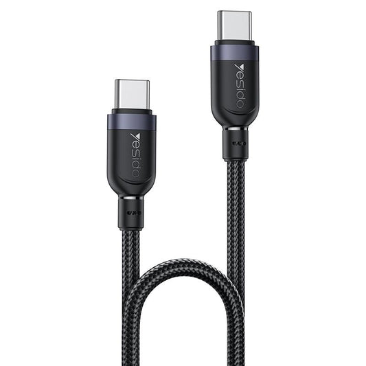 Yesido CA190 60W 3A USB-C to USB-C Charging & Data Cable – 1.2m Durable Braided Design (Black)
