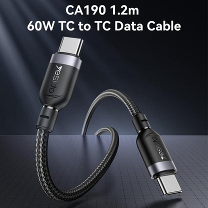كابل يسيدو Yesido CA190 المتين (Type-C إلى Type-C) بقوة 60 واط وطول 1.2 متر - شحن سريع ونقل بيانات فائق