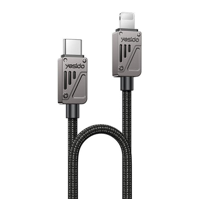Yesido CA195 27W 3A USB-C to Lightning Zinc Alloy Data Cable – 1.2m Durable Braided Design (Black)