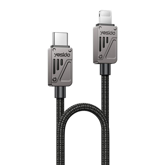 Yesido CA195 27W 3A USB-C to Lightning Zinc Alloy Data Cable – 1.2m Durable Braided Design (Black)
