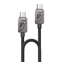 Yesido CA196 60W 3A USB-C to USB-C Zinc Alloy Data Cable – 1.2m Durable Braided Design (Black)