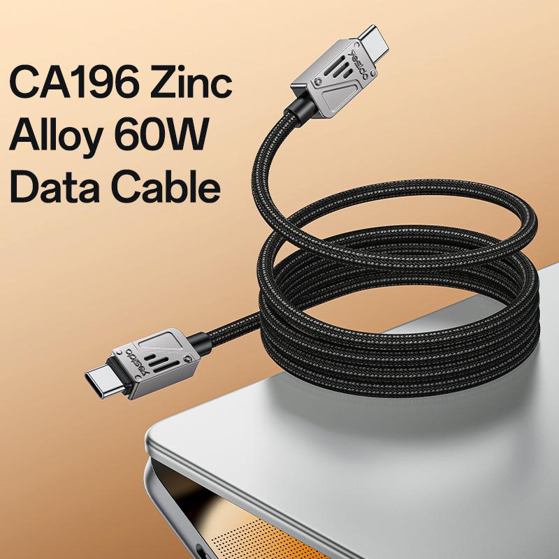 كابل يسيدو Yesido CA196 بقوة 60 واط (Type-C إلى Type-C) بطول 1.2 متر - تصميم من سبائك الزنك والقماش المضفر