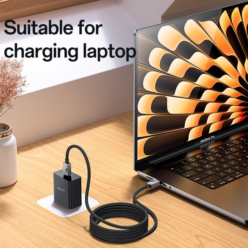 كابل يسيدو Yesido CA196 بقوة 60 واط (Type-C إلى Type-C) بطول 1.2 متر - تصميم من سبائك الزنك والقماش المضفر