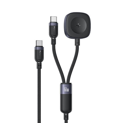 Yesido CA136C 2-in-1 60W USB-C to USB-C & Apple Watch Magnetic Charging Cable – Premium Braided Nylon Armor