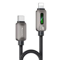 Yesido CA199 Glowing Type-C to Lightning Data Cable – 27W Fast Charging, 1.2m Durable Braided Design (Gray)