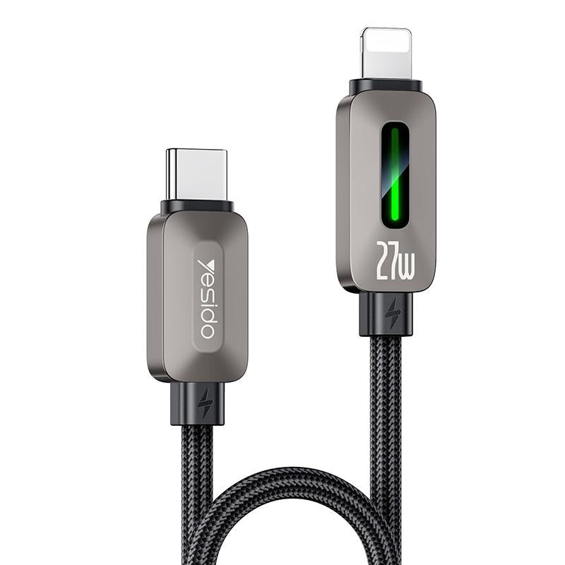 كابل يسيدو Yesido CA199 المضيء (Type-C إلى Lightning) بقوة 27 واط وطول 1.2 متر - رمادي
